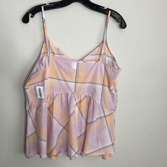 2/$30 Old Navy Pastel Pink Orange Plaid Peplum Top, M - Picture 6 of 7